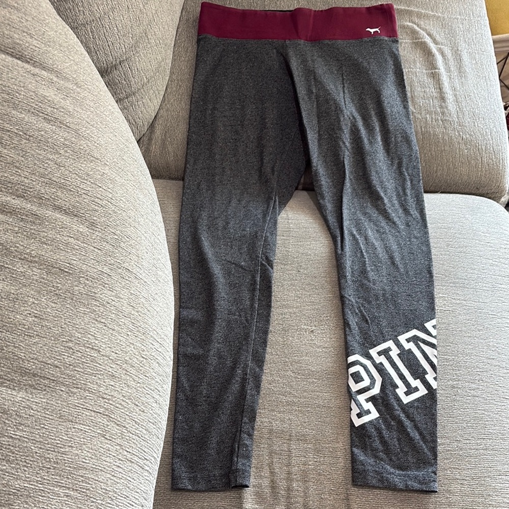 PINK Victoria's Secret Gray and Red Leggings Athletic Wear